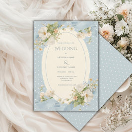 Convites Fita Elegante de Floral com Bolinhas Azuis Casamen