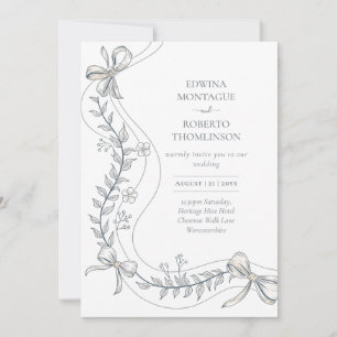 Convites Fita Floral Heritage Desenhada à Mão Elegante Casa