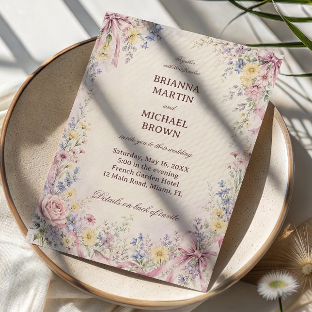 Convites Fita Floral Pastel Vintage (Criador carregado)