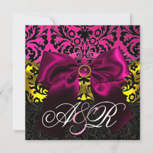 CONVITES FITA FUCHSA DOURADO ROSA PRETO DAMASCO MONOGRAMA