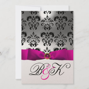 CONVITES FITA FUCHSIA ROSA BRANCO PRETO MONOGRAMA DAMASCO
