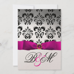 CONVITES FITA FUCHSIA ROSA DOURADO PRETO MONOGRAMA DAMASCO