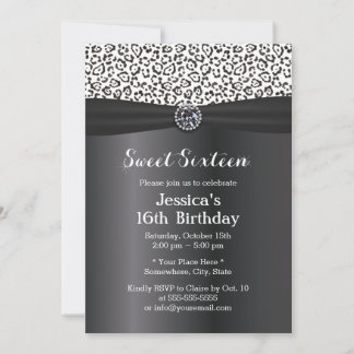 Convites Fita Negra-Leopardo-da-Neve Moderna, Sweet 16