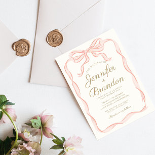 Convites Fita Rosa Elegante Escrita à Manuscrito Frisada