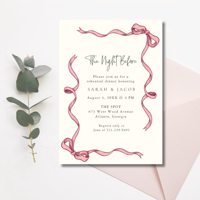 Convites Fita Rosa Na Noite Antes Do Janto De Ensaio (Pink Ribbon The Night Before Rehearsal Dinner Invitation)