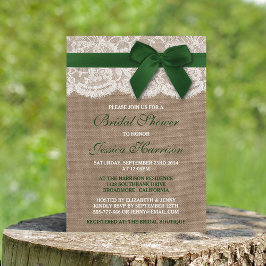 Convites Fita Verde no Burlap & Lace Chá de panela