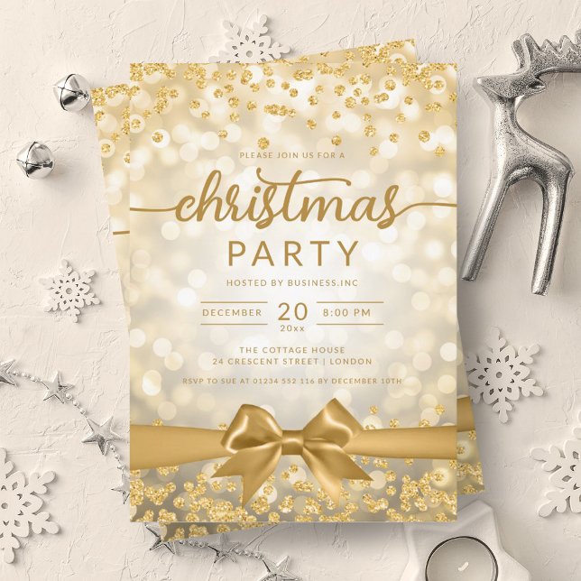 Convites Fita Xmas da Dourada Winter Glam Company (Gold Winter Glam Company Xmas Ribbon Invitation)
