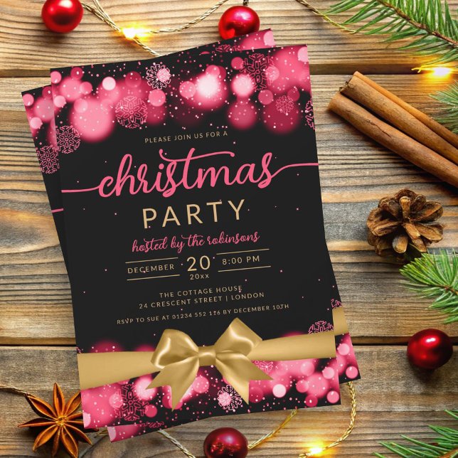 Convites Fita Xmas da Família Wonderland Red Dourada Winter (Red Gold Winter Wonderland Family Xmas Ribbon Invitation)