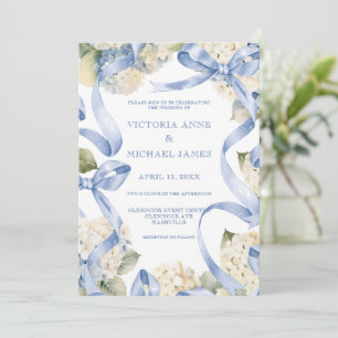 Convites Fitas Azuis e Hydrangeas Casamento Elegante