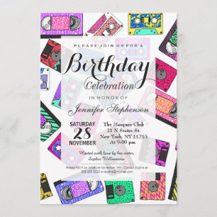 Convites Fitas cassete com padrão Neon do anos 80 90