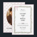 Convites Fitas rosa e Casamento vintage verde<br><div class="desc">Fitas cor-de-rosa doce e sussurrando uma estrutura aquosa verde em um design simples. Adicione sua foto ao contrário com nomes para personalizar. Um convite perfeito para primavera ou casamento de verão. Absolutamente adorável. 100% de satisfação do cliente todos os dias na Zazzle. Modelo</div>