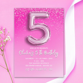 Convites Five and Fabulous Pink Glitter Birthday Girl