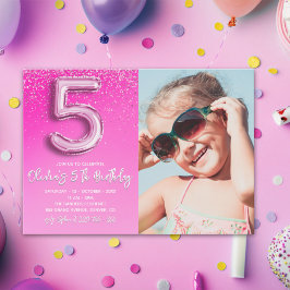 Convites "Five and Fabulous Pink Glitter Birthday Photo