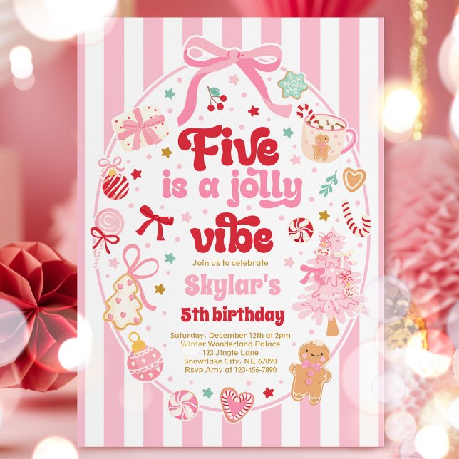 Convites Five Is A Jolly Vibe Christmas Bow 5th Birthday (Criador carregado)