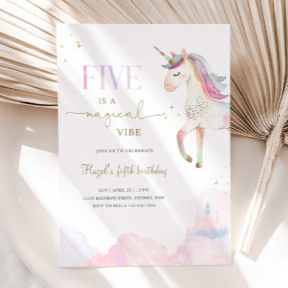 Convites Five Is A Magical Vibe Unicorn Birthday Party