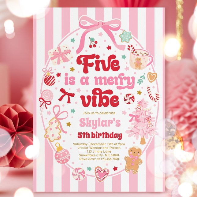 Convites Five Is A Merry Vibe Christmas Bow 5th Birthday (Criador carregado)