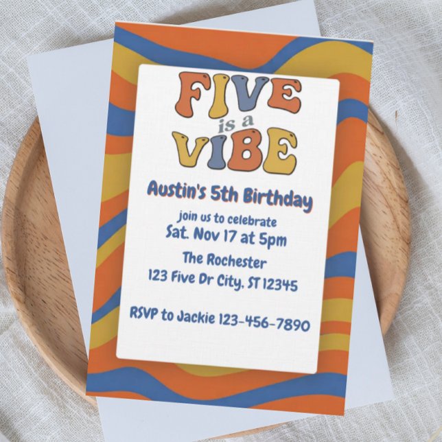 Convites Five is a Vibe, Blue Orange Yellow 5th Birthday (Criador carregado)