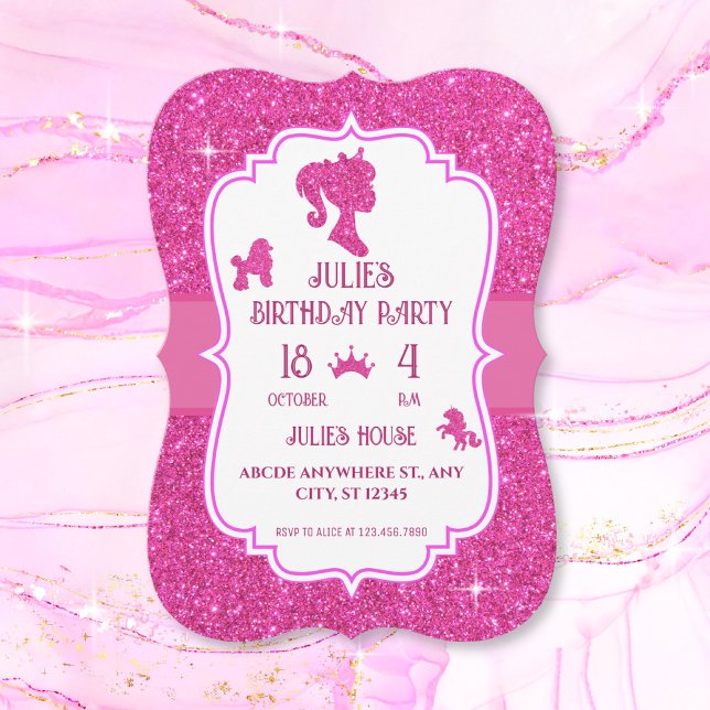 Convites Fixo brilhante brilho fantasia rosa aniversário de (Criador carregado)