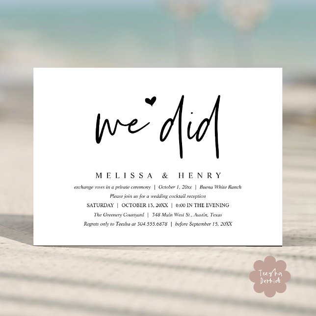 Convites Fizemos Janto de Recepção de Casamento Moderno (We Did Modern Wedding Elopement Reception Dinner Party Invitation Card PDF Contemporary White Black)