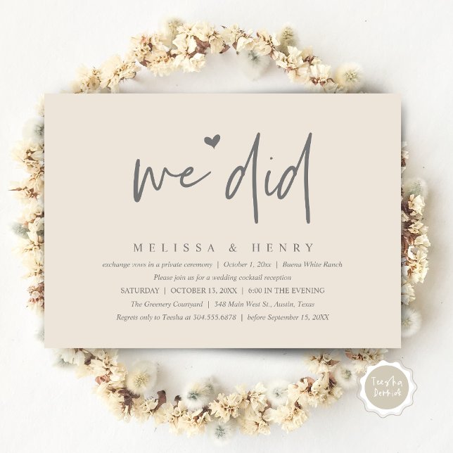 Convites Fizemos Janto de Recepção de Casamento Moderno (We Did Modern Wedding Elopement Reception Dinner Party Invitation Card PDF Contemporary Cream Grey)