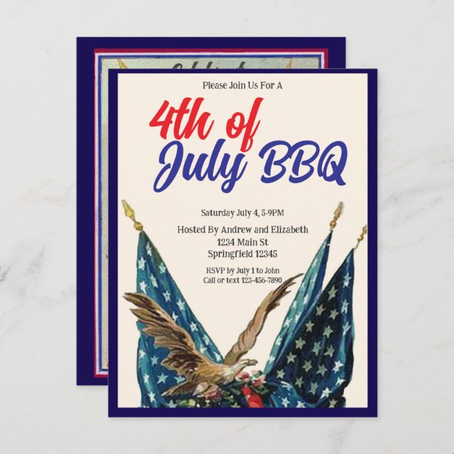 Convites Flag and Eagle 4th of July BBQ Party (Frente/Verso)