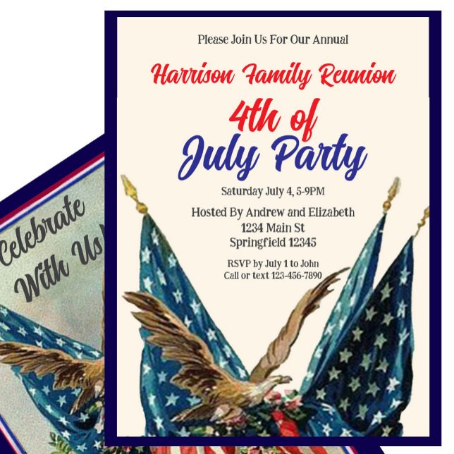 Convites Flag and Eagle 4th of July Family Reunion Party (Criador carregado)