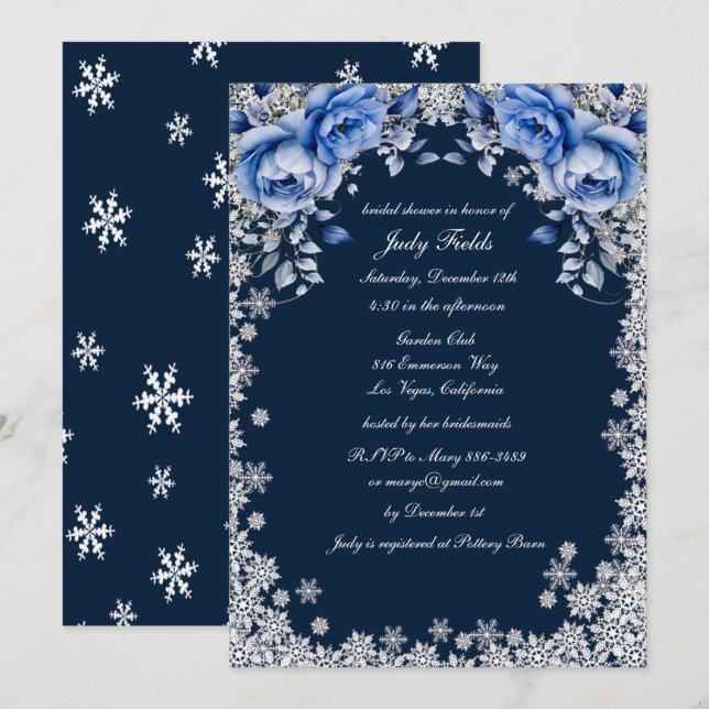 Convites Flair de Noiva de Natal com Floco de Neve e Rosas  (Frente/Verso)