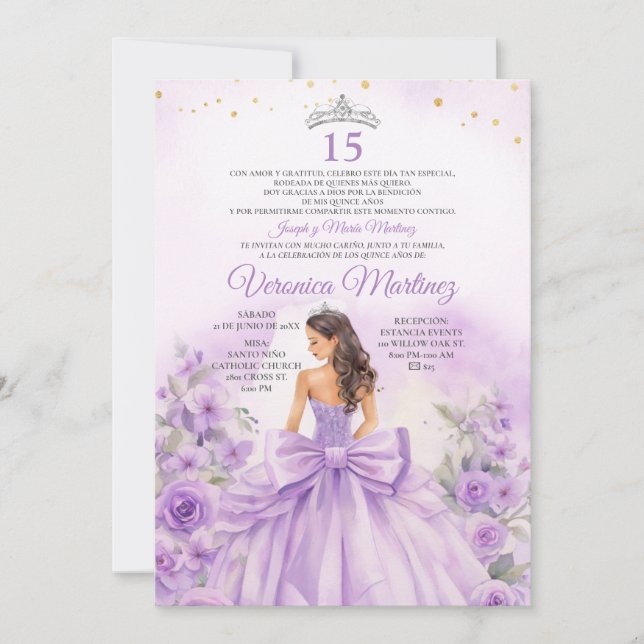 Convites Flair Floral Princesa Arco Doce 15 Anos (Frente)