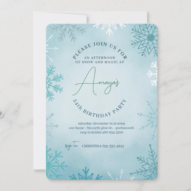 Convites Flakes Frame Winter Birthday Bash Invitation (Frente)