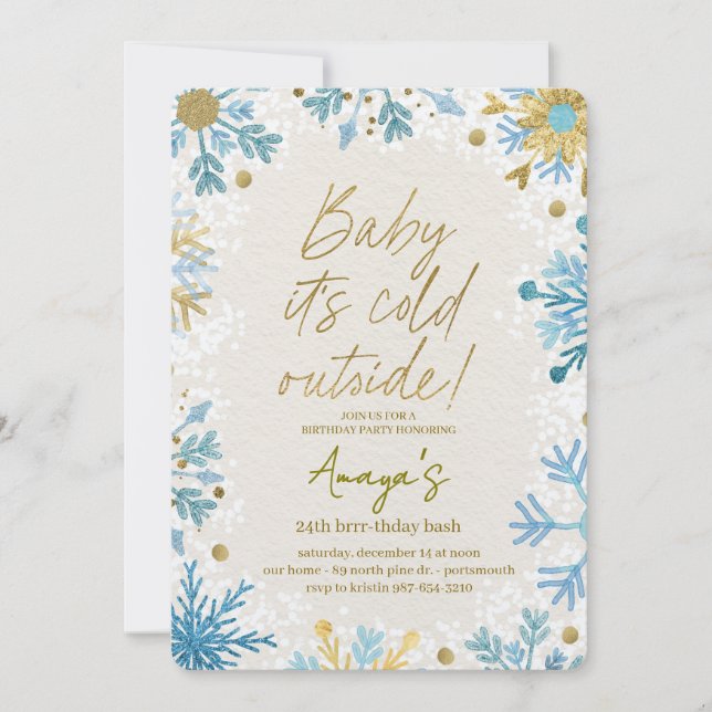 Convites Flakes Frame Winter Birthday Bash Invitation (Frente)