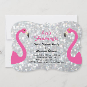 Convites Flamingle de Vamos prateado cintilante Doce Dezess