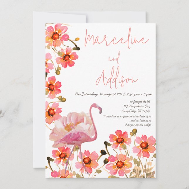 Convites Flamingle Floral Wedding (Frente)