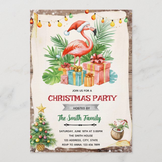 Convites Flamingle Jingle Christmas in July Invitation (Frente)