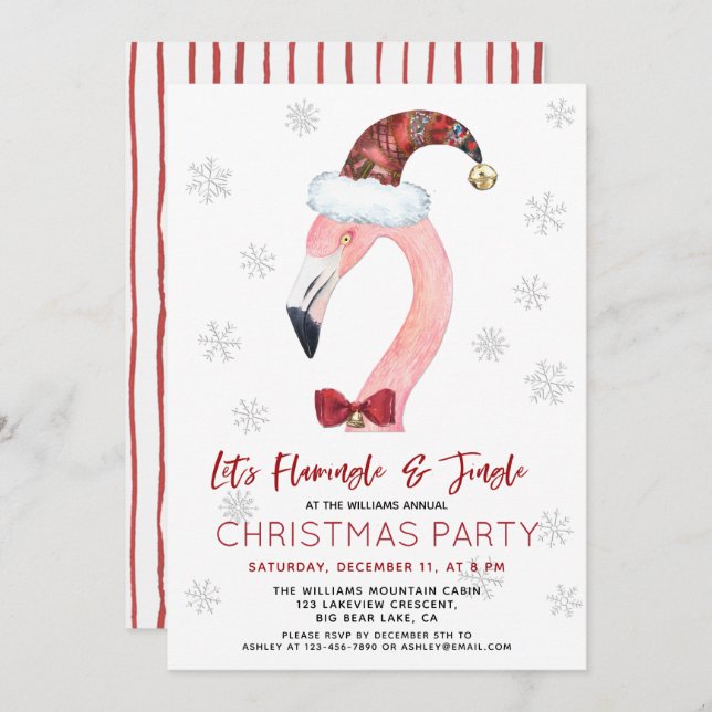 Convites Flamingle & Jingle Papais noeis Flamingo Partido d (Frente/Verso)