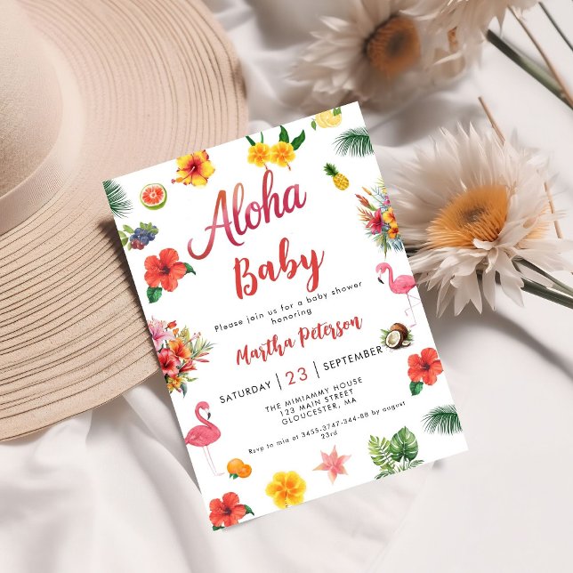 Convites Flamingle Luau Floral Chá de fraldas Tropical de V (Criador carregado)