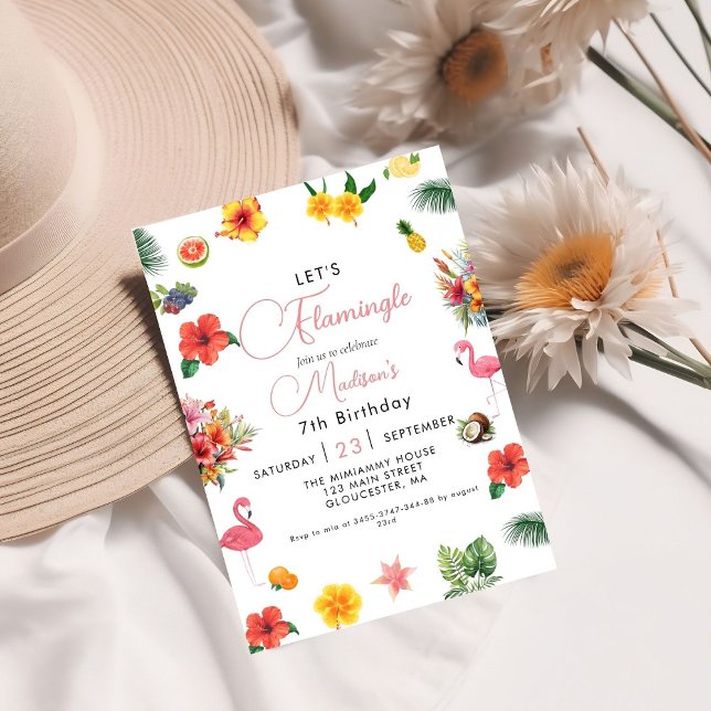 Convites Flamingle Luau Floral Tropical de Verão Aniversári (Criador carregado)