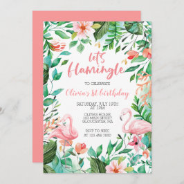 Convites Flamingle Tropical 1º aniversário flamingo