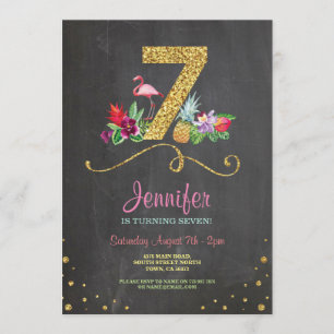 Convites Flamingo Aloha 7 Birthday 7 Party Chalk Invite