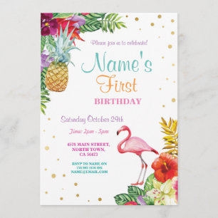 Convites Flamingo Aloha Garota é o primeiro aniversário Dou