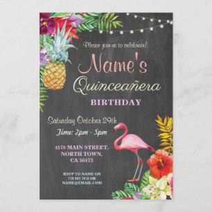 Convites Flamingo Aloha Quinceanera Festa de aniversário In