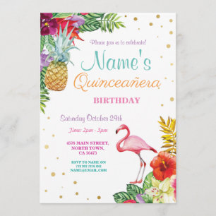 Convites Flamingo Aloha Quinceanera Festa de aniversário In