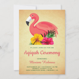 Convites Flamingo Aqiqah, Floral Russo Vintage