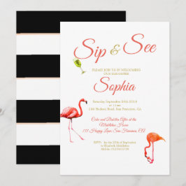 Convites Flamingo Baby Black Stripe Sip and See