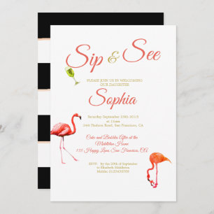 Convites Flamingo Baby Black Stripe Sip and See