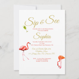 Convites Flamingo Baby Blue Stripe Sip and See