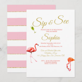 Convites Flamingo Baby Pink Stripe Sip and See