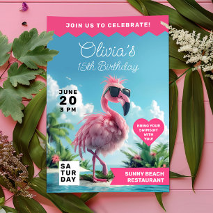 Convites Flamingo Birthday Beach Bash Extravaganza