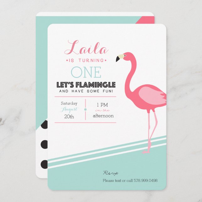 Convites Flamingo Birthday Invite (Frente/Verso)