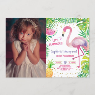 Convites Flamingo Birthday Piscina Party Tropical Girl Foto