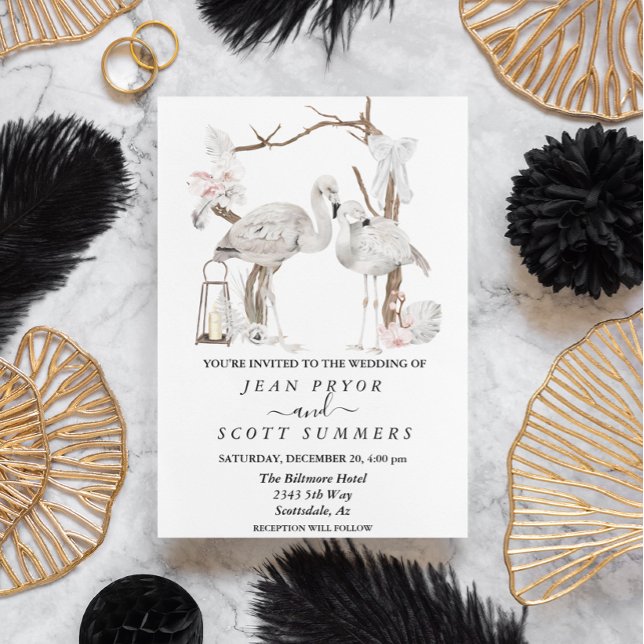 Convites Flamingo Branco Boho Arco Floral Tropical  (Criador carregado)